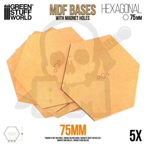 MDF Bases - Hexagonal 75 mm podstawki pod figurki 5 sztuk