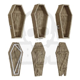 3D printed set Dungeon Wooden Coffins 1:48 - trumny z wiekami 3 kpl