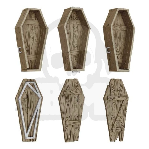 3D printed set Dungeon Wooden Coffins 1:48 - trumny z wiekami 3 kpl