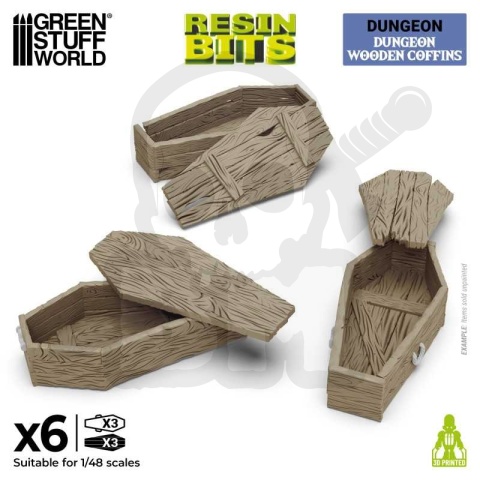 3D printed set Dungeon Wooden Coffins 1:48 - trumny z wiekami 3 kpl