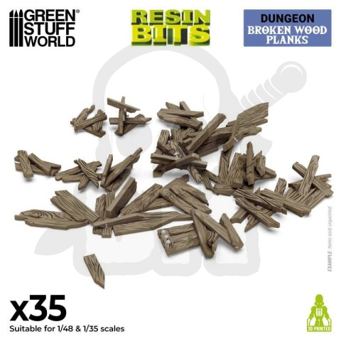 3D printed set Broken Wood Planks 1:48-1:35 - połamane deski 35 szt.