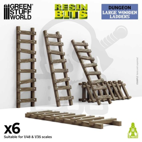 3D printed set Large Wooden Ladders 1:48-1:35 - drabiny 6 szt.