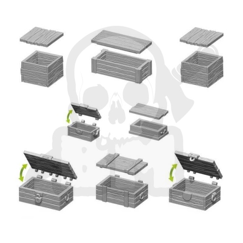 3D printed set - Wooden boxes - kufry skrzynie 8 szt.