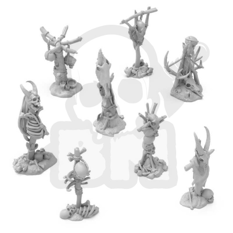 3D printed set - Dark Skull Totems 1:48-1:35 - czaszkowe totemy 8 szt.