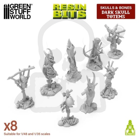 3D printed set - Dark Skull Totems 1:48-1:35 - czaszkowe totemy 8 szt.
