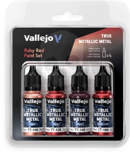 Vallejo 77254 True Metallic Metal Zestaw 4 farb Ruby Red