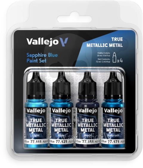 Vallejo 77256 True Metallic Metal Zestaw 4 farb Sapphire Blue