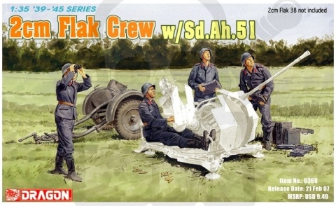 1:35 2cm Flak Crew w/SD.Ah.51 - 4 żołnierzy + przyczepka