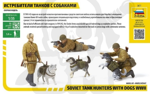 1:35 Soviet Tank Hunters with Dogs WWII - 3 żołnierzy z psami