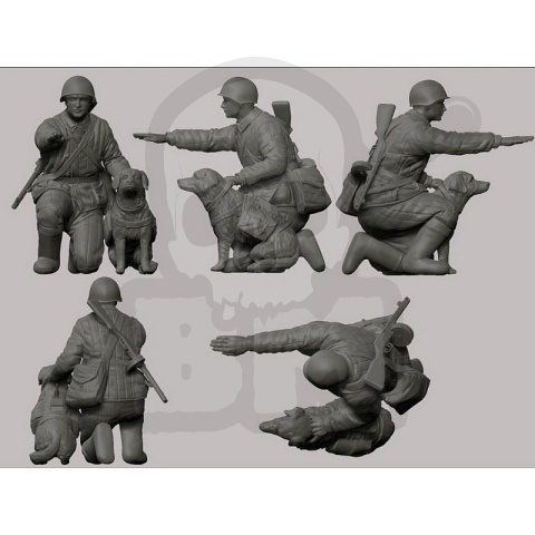 1:35 Soviet Tank Hunters with Dogs WWII - 3 żołnierzy z psami