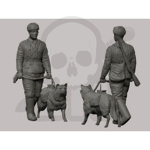 1:35 Soviet Tank Hunters with Dogs WWII - 3 żołnierzy z psami