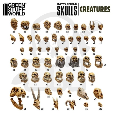 3D printed set - 300x Battlefield Creature Skulls 1:48-1:35 trzysta czaszek