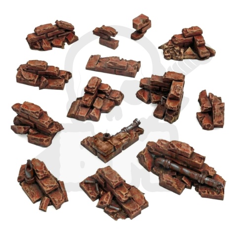 3D printed set - Brick wall ruins 1:48 - Ruiny muru ceglanego 14 szt.