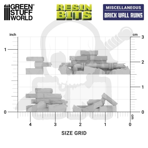 3D printed set - Brick wall ruins 1:48 - Ruiny muru ceglanego 14 szt.