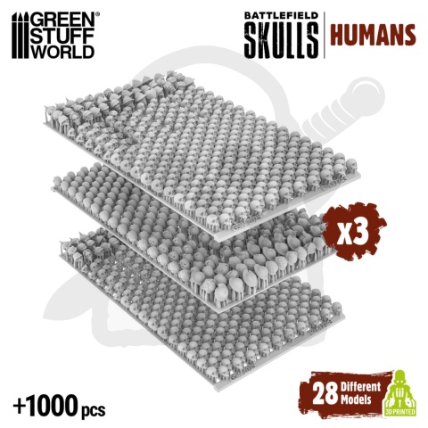 3D printed set - 1000x Battlefield Resin Skulls 1:48-1:35 - tysiąc czaszek