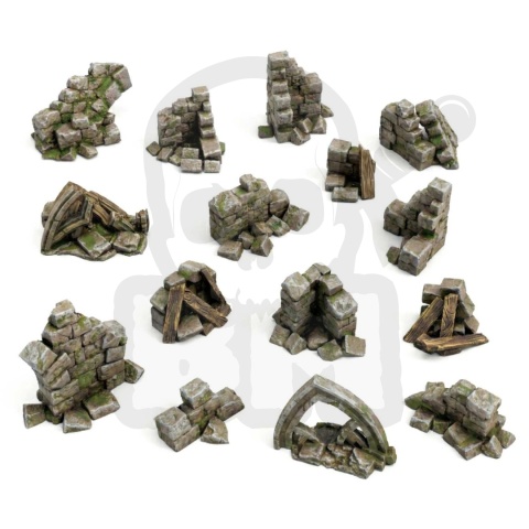 3D printed set - Stone wall ruins 1:48 - ruiny 15 szt.