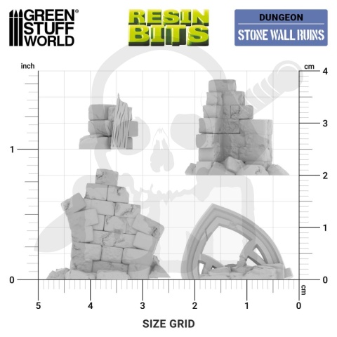3D printed set - Stone wall ruins 1:48 - ruiny 15 szt.