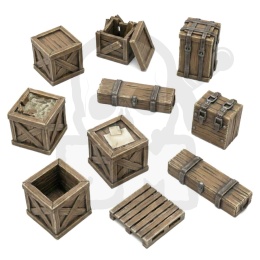 3D printed set - Wooden Crates 1:48 - drewniane skrzynki 14 szt.