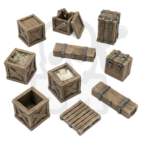 3D printed set - Wooden Crates 1:48 - drewniane skrzynki 14 szt.
