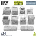 3D printed set - Wooden Crates 1:48 - drewniane skrzynki 14 szt.