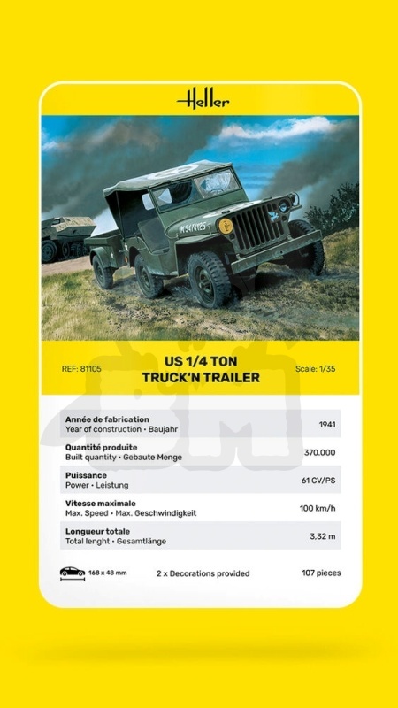 Heller 81105 US 1/4 Ton Truck'n Trailer 1:35 - model jeepa