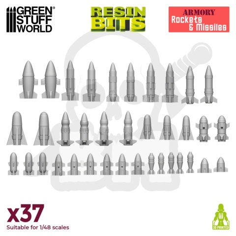 3D printed set - Rockets and Missiles 1:48-1:35 - rakiety i pociski 37szt.
