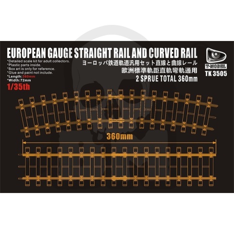 T-Model TK3505 360 mm European Gauge Straight Rail and Curved Rail 1:35