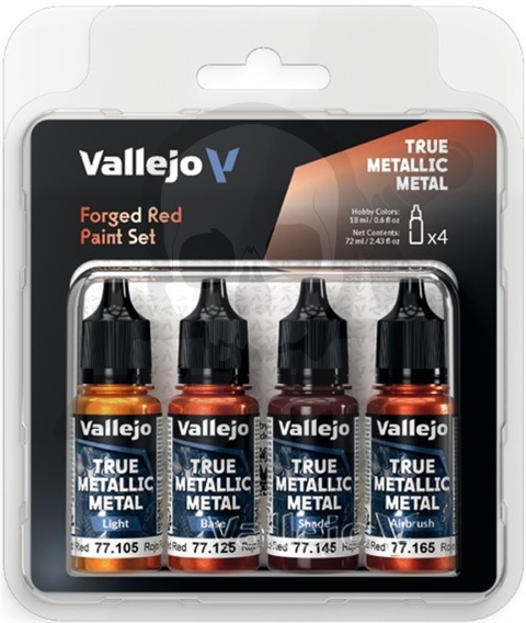 Vallejo 77260 True Metallic Metal Zestaw 4 farb Forget Red (4 x 18 ml)