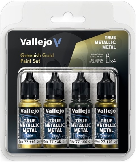Vallejo 77267 True Metallic Metal Zestaw 4 farb Greenish Gold (4 x 18 ml)