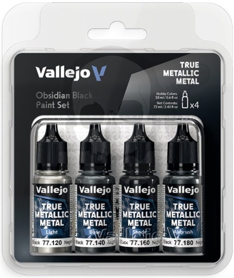 Vallejo 77270 True Metallic Metal Zestaw 4 farbObsidian Black (4 x 18 ml)