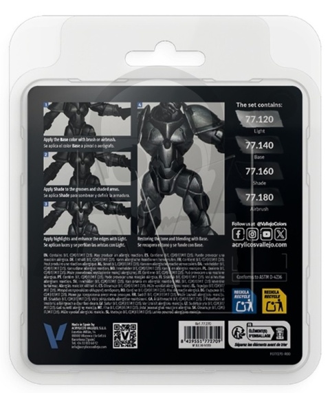 Vallejo 77270 True Metallic Metal Zestaw 4 farbObsidian Black (4 x 18 ml)