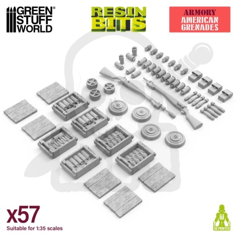 3D Printed Set Armory WWII American Grenades 1:35 amerykańskie miny granaty