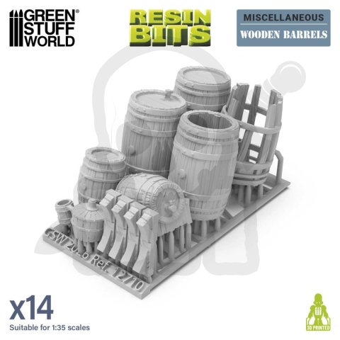 3D Printed Set Miscelaneous Wooden Barrels 1:35 zestaw beczek do makiet