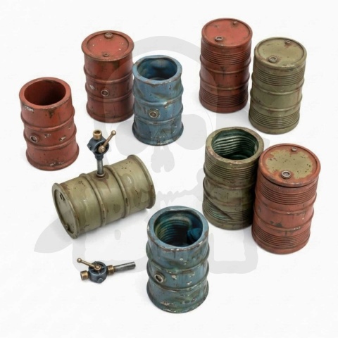 3D Printed Set Modern and Sci-fi Metal Barrels 1:35 zestaw beczek do makiet