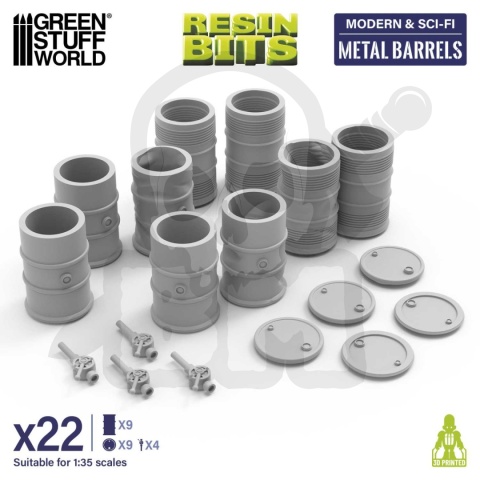3D Printed Set Modern and Sci-fi Metal Barrels 1:35 zestaw beczek do makiet