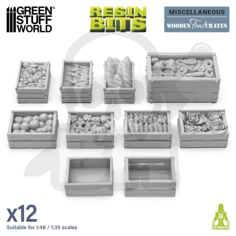 3D Printed Set Wooden Food Crates 1:48 zestaw żywicznych skrzynek 12 szt.