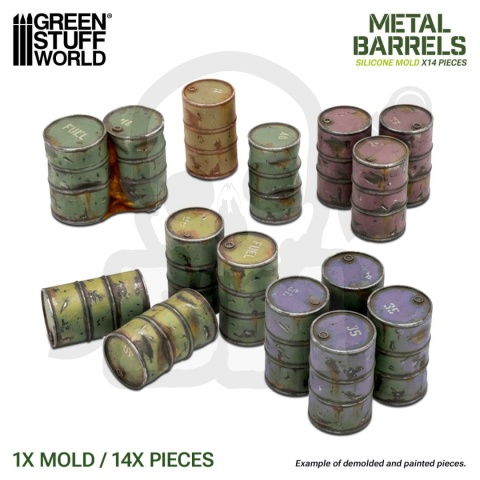 Silicone Molds - Metal Barrels 1:48 - sillikonowe formy beczki