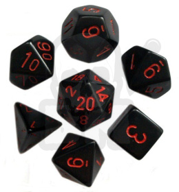 Kości RPG 7 szt matowe czarne - czerwone cyfry zestaw K4 6 8 10 12 20 i 00-90 kostki + pudełko