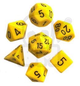 Kości RPG 7 szt matowe żółte zestaw K4 6 8 10 12 20 i 00-90 + pudełko