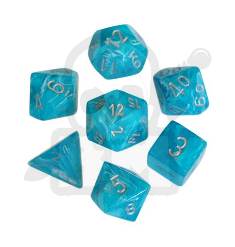 Kości RPG 7 szt Cirrus Polyhedral Aqua/silver zestaw K4 6 8 10 12 20 i 00-90