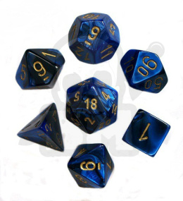Kości RPG 7 szt. Gemini Black-Blue w/gold zestaw K4 6 8 10 12 20 i 00-90 kostki+ pudełko