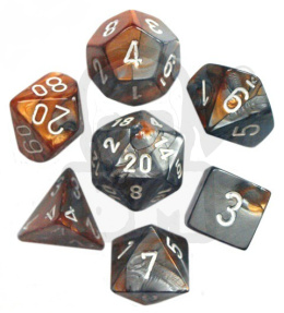 Kości RPG 7 szt. Gemini Copper-Steel w/white zestaw K4 6 8 10 12 20 i 00-90 kostki+ pudełko