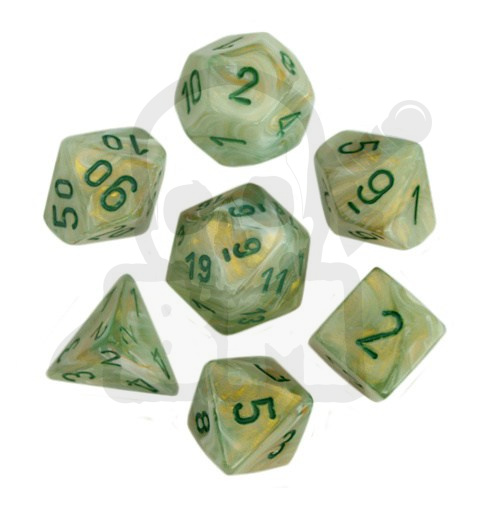 Kości RPG 7 szt. Marble Green w/Dark Green zestaw K4 6 8 10 12 20 i 00-90 + pudełko