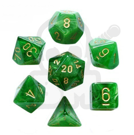 Kości RPG 7 szt Vortex Polyhedral Green/gold zestaw K4 6 8 10 12 20 i 00-90