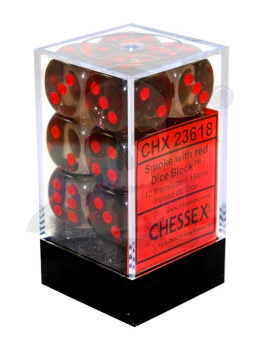Kostki K6 16mm Translucent Smoke/red 12szt. +pudełko