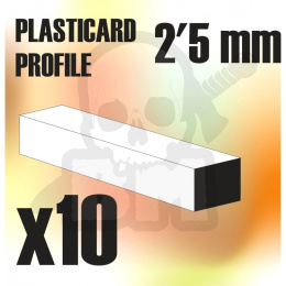 ABS Plasticard - Profile SQUARED ROD 2,5mm x10