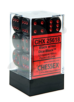 Kostki matowe Black/Red K6 16mm 12szt. + pudełko