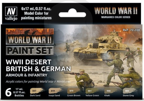 Vallejo 70208 Zestaw Model Color 6 farb - WWII Desert British & German Armour & Infantry