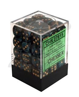 Kostki K6 12mm Chessex Scarab Jade/gold 36 szt. + pudełko