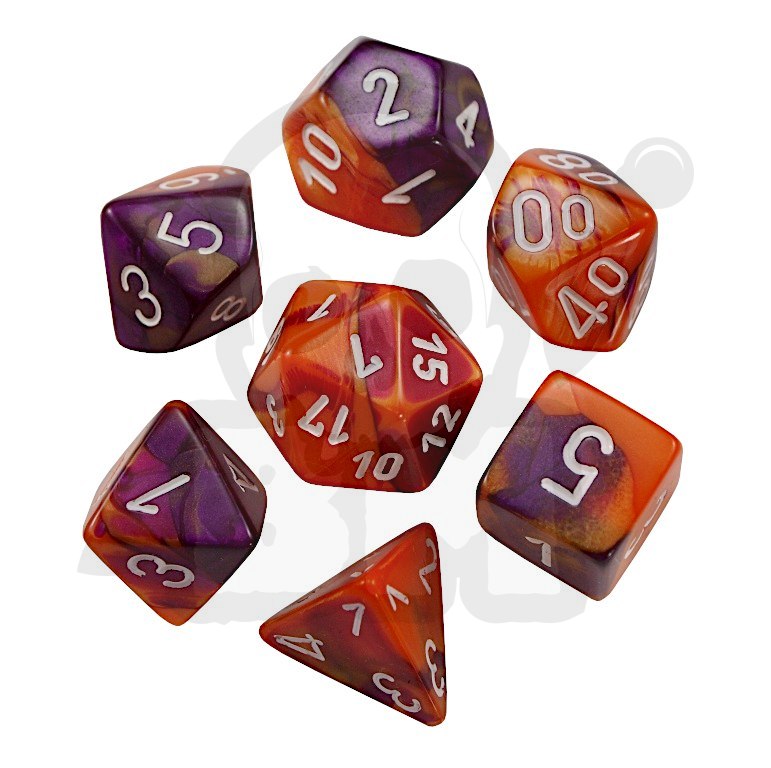 Kości RPG 7 szt. Gemini Orange-Purple/white zestaw K4 6 8 10 12 20 i 00-90 kostki+ pudełko